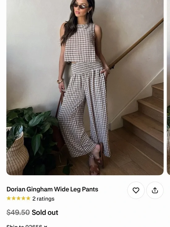 Stitch And Feather Brown Gingham Wide-Leg Pants - Picture 2 of 6